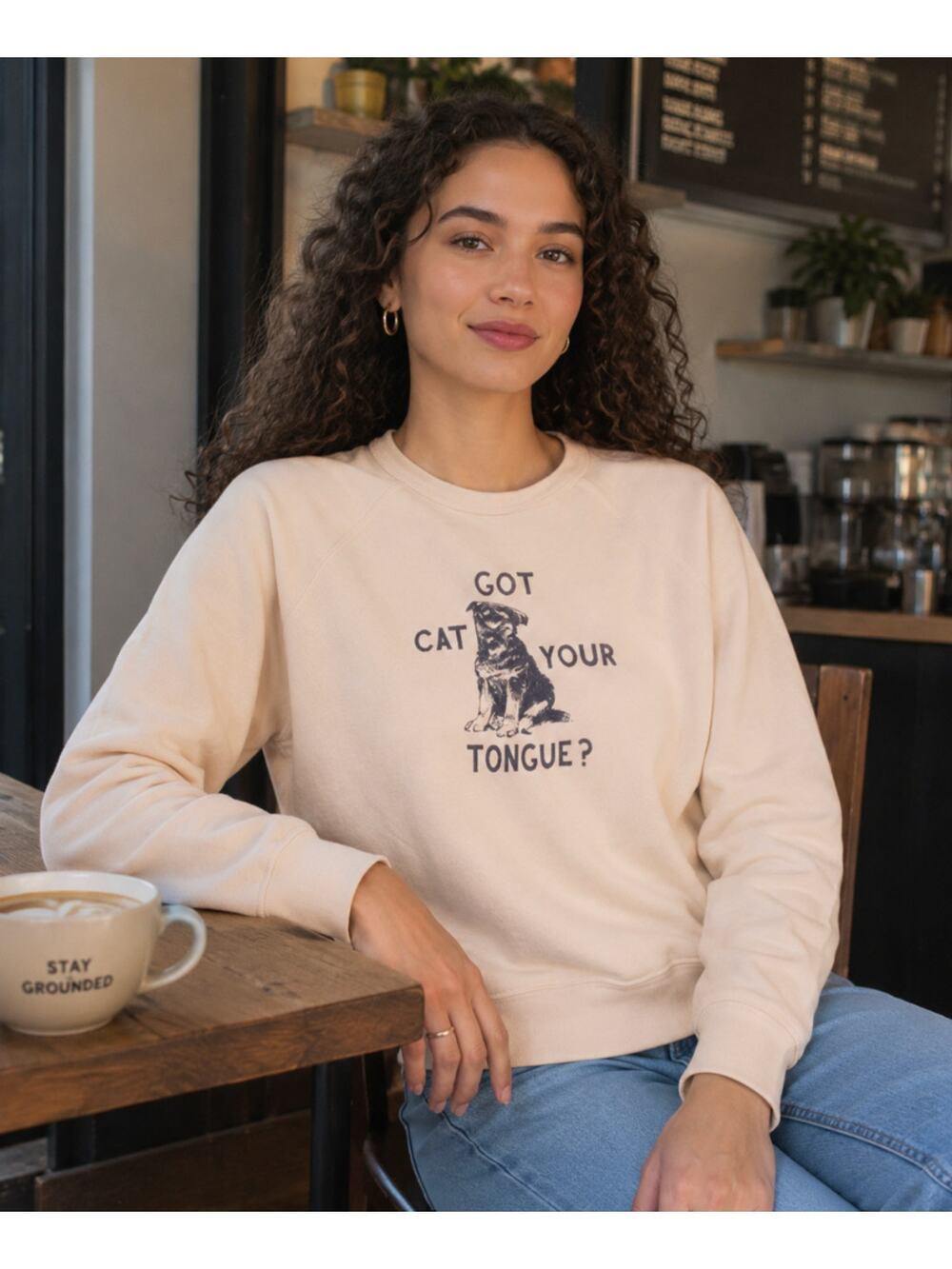 MOTHER The Biggie Concert Graphic Sweatshirt in Cat Got Your Tongue Size Small